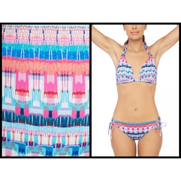 💕LA BLANCA💕 Global Jive Printed Halter Bikini Top & Tie Bottoms ~ 8 NWT - Picture 1 of 14
